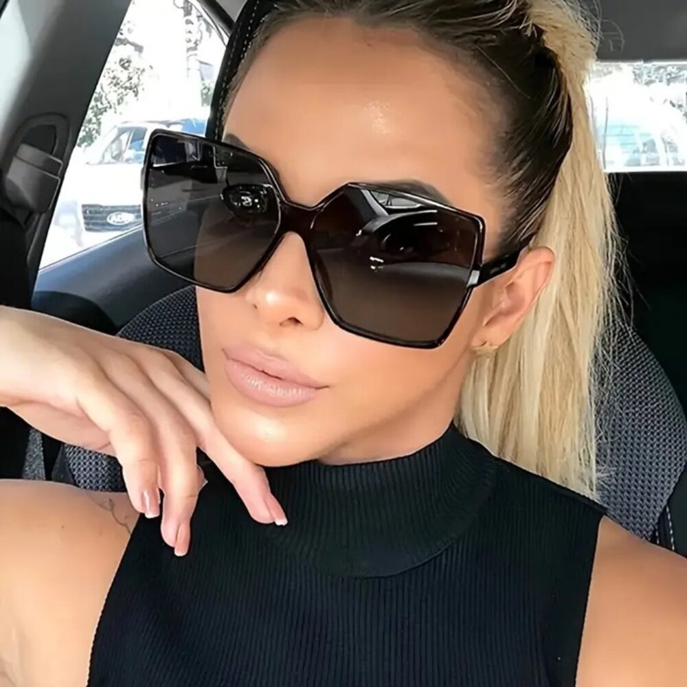 Oversized Black Geometric Women's Sunglasses